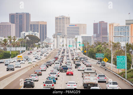 San Diego, JUN 29: Aerial view of the highway and downtown on JUN 29, 2018 at San Diego, California Stock Photo