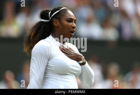 Serena Williams on day ten of the Wimbledon Championships at the All England Lawn Tennis and Croquet Club, Wimbledon. PRESS ASSOCIATION Photo. Picture date: Thursday July 12, 2018. See PA story TENNIS Wimbledon. Photo credit should read: Steven Paston/PA Wire. Stock Photo