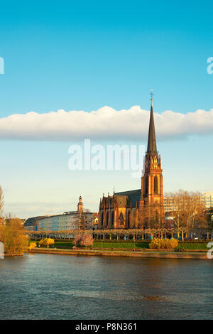 Dreikoenigs church and River Main, Frankfurt, Hesse, Germany Stock Photo