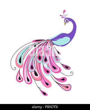 Vector illustration of peacock. Background with bird and color feathers Stock Vector
