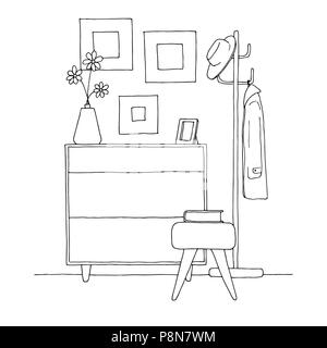 Furniture in the hallway. Vector illustration in sketch style. Stock Vector