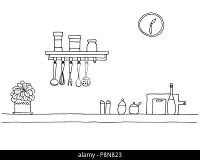 Kitchen worktop. Table top in the kitchen. Vector illustration in sketch style. Stock Vector