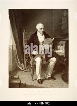 The Duke of Wellington reading despatches at his home of Apsley House, London, 1846. Artist: Unknown. Stock Photo