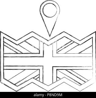 paper map with flag of great britain and pin location icon vector illustration design Stock Vector