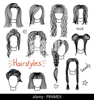 Set of hand drawn womens hairstyles Stock Vector