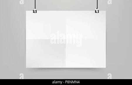 Stock vector illustration realistic mockup poster white horizontal. Isolated on a gray background. EPS10 Stock Vector