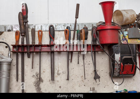 Old hand files for metal shelf, close up Stock Photo