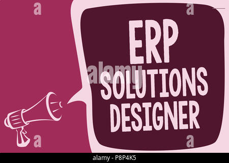 Word writing text Erp Solutions Designer. Business concept for elegant optimized modularised and reusable possible Reporting thinking alarming sound s Stock Photo