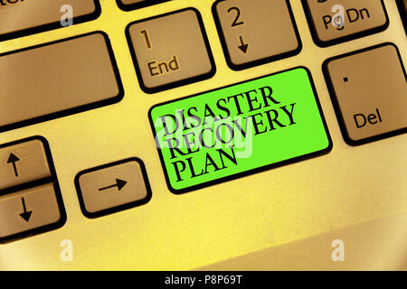 Writing note showing Disaster Recovery Plan. Business photo showcasing having backup measures against dangerous situation Keyboard button symbol typin Stock Photo