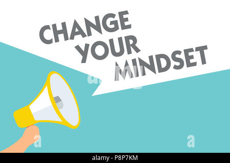 Conceptual hand writing showing Change Your Mindset. Business photo text replace your beliefs way of thinking mental path Symbol alarming speaker sign Stock Photo