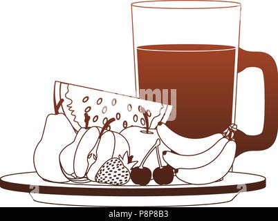 Fruits and juice jar red lines Stock Vector