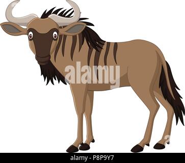 Cartoon Wildebeest isolated on white background Stock Vector