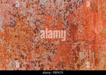 Texture of old red painted metal with rust Stock Photo