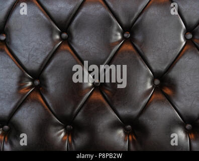 Elegant luxury dark brown leather with buttons. Leather pattern texture background Stock Photo