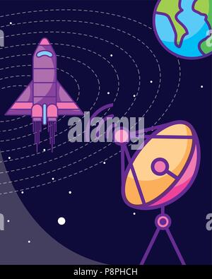 space galaxy card antenna signal planets rocket taking off vector ...