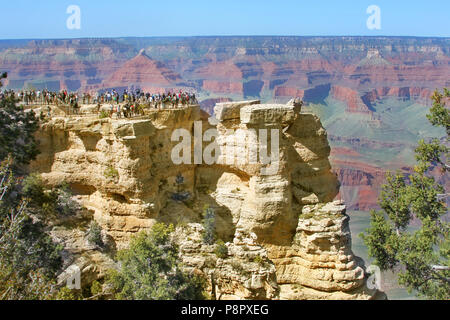 View of Grand Canyon south rim in Arizona US. The picture is of popular Mather Point near Grand Canyon visitor center. Stock Photo
