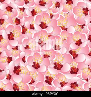 Momo Peach Flower Blossom Seamless Background. Vector Illustration. Stock Vector