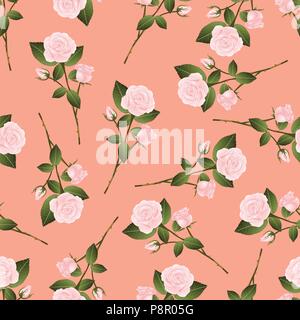 Pink Rose Bouquet on Orange Peach Background. Vector Illustration. Stock Vector