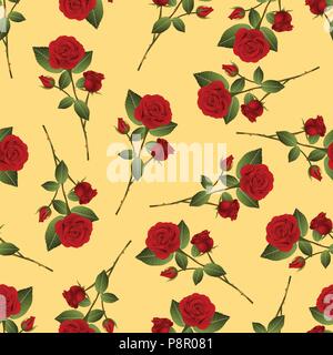 Red Rose Bouquet on Yellow Background. Vector Illustration. Stock Vector