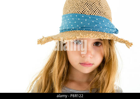 Little Blond Girl Straw Hat Prepares Her Fishing Rod Sitting Stock Photo by  ©vientocuatroestudio 210280254