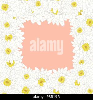White Chrysanthemum Border isolated on Pink Background. Vector Illustration. Stock Vector