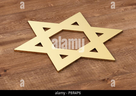 Star of David on wood  background. 3D render Stock Photo