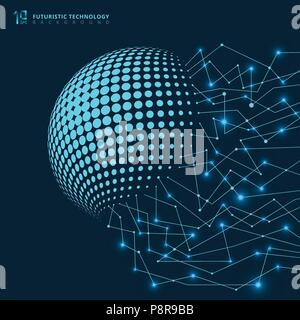 Abstract futuristic technology network geometric blue lines digital connection with nodes on dark background. Vector illustration Stock Vector