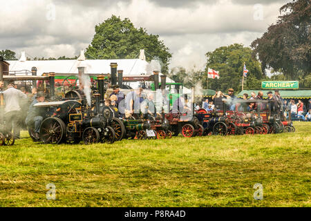 Miniature traction engines on display at Astle Park steam festival Chelford,Cheshire, United Kingdom Stock Photo
