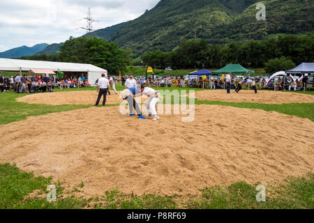 Switzerland,Canton Ticino,Gudo,Swiss wrestling Stock Photo