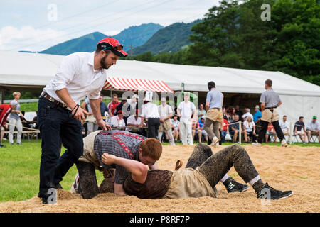 Switzerland,Canton Ticino,Gudo,Swiss wrestling Stock Photo