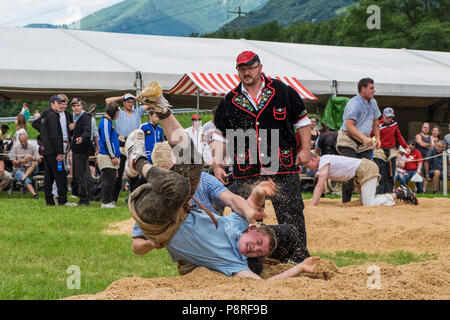 Switzerland,Canton Ticino,Gudo,Swiss wrestling Stock Photo