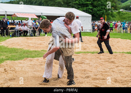 Switzerland,Canton Ticino,Gudo,Swiss wrestling Stock Photo