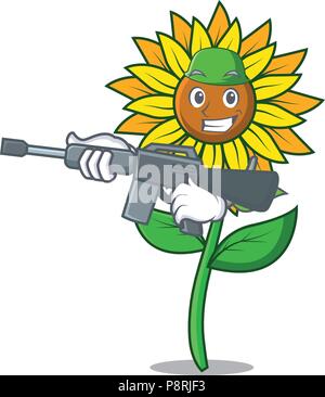 Army sunflower character cartoon style Stock Vector