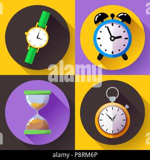 old vintage hourglass alarm clock, stopwatch, wristwatch icon vector - time clock icon set Stock Vector