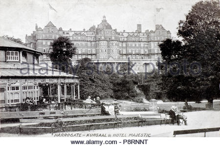 Harrogate, Kursaal & Hotel Majestic, vintage postcard from 1907 Stock Photo