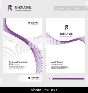 Company Brochureswith unique design included purple theme also with pencil and eraser vector with R logo. For web design and application interface, al Stock Vector