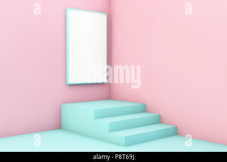 billboard mockup on a soft pink and blue corner 3d rendering Stock Photo