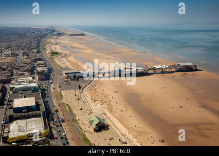 UK, England, Lancashire, Blackpool, Promenade, elevated view of Central Pier & coast from the top of Blackpool Tower Stock Photo