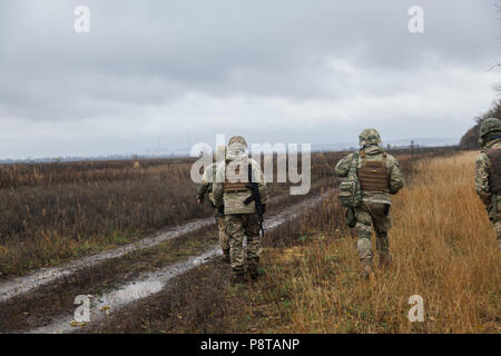 military reconnaissance exit on the Donbass of Ukraine Stock Photo