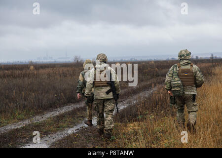 military reconnaissance exit on the Donbass of Ukraine Stock Photo
