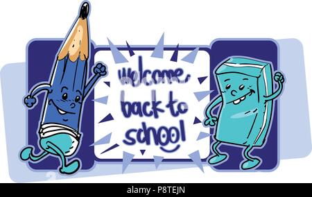 welcome back to school cartoon style vector illustration Stock Vector