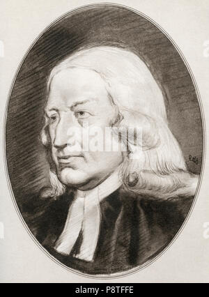 John Wesley, 1703 – 1791.  English cleric and theologian and one of the founders of  Methodism.  Illustration by Gordon Ross, American artist and illustrator (1873-1946), from Living Biographies of Religious Leaders. Stock Photo