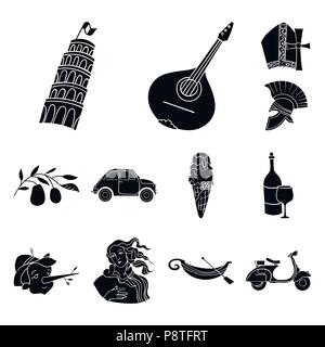 Country Italy black icons in set collection for design. Italy and landmark vector symbol stock  illustration. Stock Vector