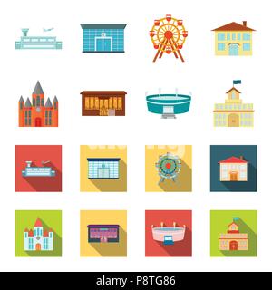 House of government, stadium, cafe, church.Building set collection icons in cartoon,flat style vector symbol stock illustration . Stock Vector