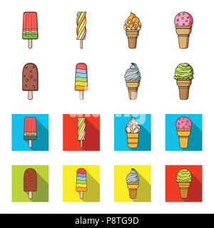 Ice cream on a stick, in a waffle cone and other species. Ice cream set collection icons in cartoon,flat style vector symbol stock illustration . Stock Vector