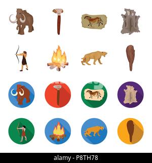 Man, hunter, onion, bonfire .Stone age set collection icons in cartoon,flat style vector symbol stock illustration . Stock Vector