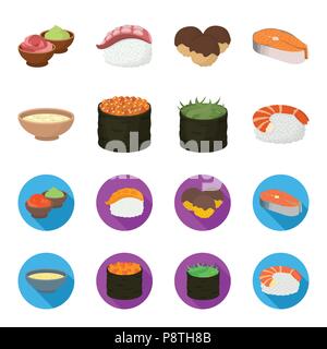 Bowl of soup, caviar, shrimp with rice. Sushi set collection icons in cartoon,flat style vector symbol stock illustration . Stock Vector