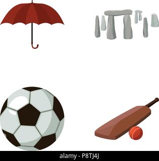 Umbrella, stone, ball, cricket .England country set collection icons in cartoon style vector symbol stock illustration . Stock Vector