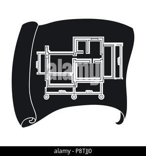 Technical drawing of house icon in black design isolated on white background. Architect symbol stock vector illustration. Stock Vector