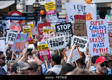 LONDON - JULY 13: A protest march against the visit to the UK by US President, Donald Trump, passes through Central London on July 13, 2018,. Photo by David Levenson Credit: David Levenson/Alamy Live News Stock Photo